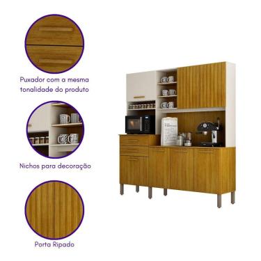 Imagem de Armário De Cozinha Lian 7 Portas 2 Gavetas Nicho Mobilihouse Cinamomo/cinza Acetinado