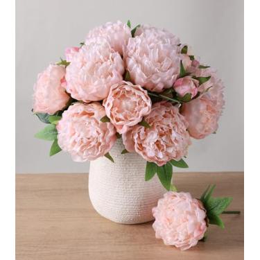 Imagem de florisso Flores artificiais de peônia rosa claro – 11 ramos de peônias de seda para arranjos de vasos, decoração de casamento e detalhes de sala de estar (flores falsas)