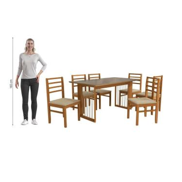Imagem de Conjunto Sala De Jantar Elisa Em Madeira Maciça 6 Cadeiras Boucle Bege