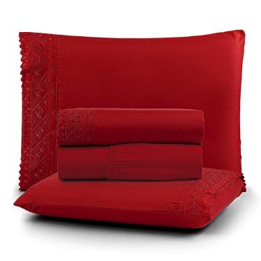 Imagem de Jogo de Lençol Nobre Solteiro 3 Peças MicroPercal 200 Fios Bordado Inglês Fino - Charmim - 100% Poliéster