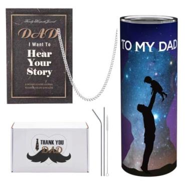 Imagem de 3T GROUP Aniversário, Dia dos Pais, Melhor Caixa de Presente Personalizada para o Pai, Copo Masculino de 590 ml com Palha e Tampa, Escova de Limpeza, Colar, Cartão de Saudações, Tiras de Papel (Pai 2)