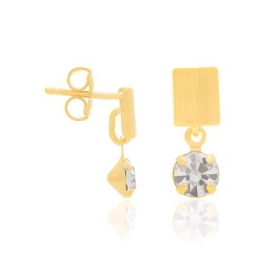 Imagem de Brinco Com 2 Zirconias De 5Mm Pendurado. - Rommanel Cor:Dourado, Doura