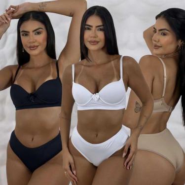 Imagem de Kit 3 Conjuntos Lingerie Calcinha Liso Tanga Confortável Dia a Dia Ata