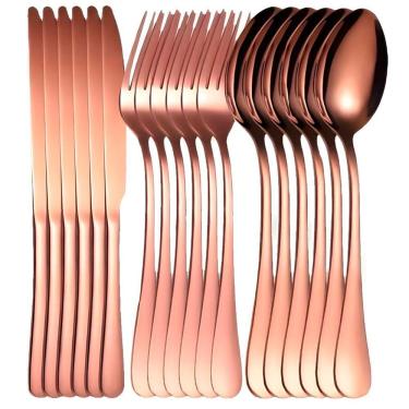 Imagem de Kit Talheres 18pçs P-6 Pessoas Colher Garfo Faca Inox Rose