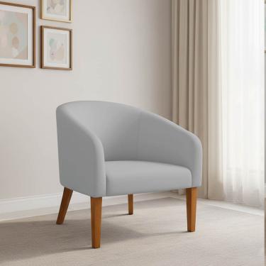 Imagem de Poltrona Sala Decorativa Stella Pé Madeira Trapézio Castanho Suede Cinza D03 - D'Rossi