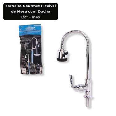 Imagem de Torneira Cromada Gourmet Flexível Meia Polegada Inox com Ducha Móvel d