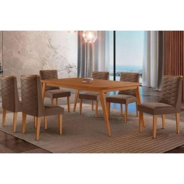 Imagem de Sala Jantar Mesa Havana Tampo Curvo 180cm+6 Cadeiras Dafne Madeira Nat