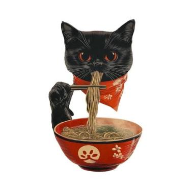 Imagem de Pôster De Lona Com Gato Japonês Comendo Macarrão, Arte Moderna Para Co