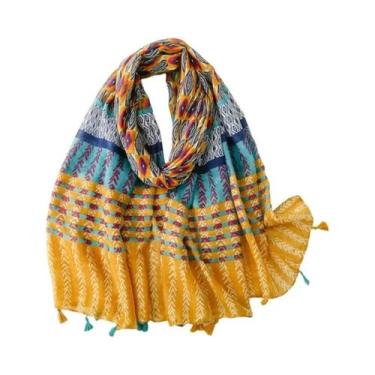 Imagem de Cachecol Aztec Paisley Floral Com Franjas, Viscose, Pashmina, Hijab 18