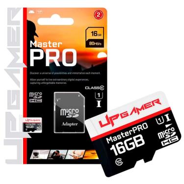 Imagem de Cartão de Memória UP Gamer Master PRO 16GB, MicroSDHC, Classe10, UHS-I Speed Class, U1, V10, C/ Adaptador SD - CMT/16GBSDHC