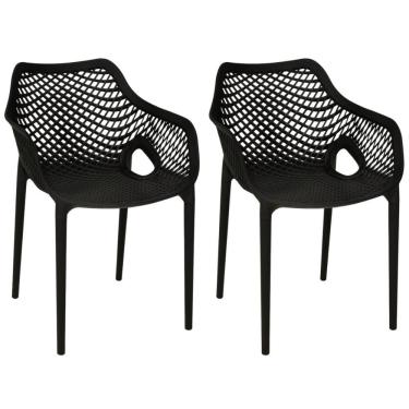 Imagem de Kit 2 Cadeiras De Jantar Design Suits Com Braços Empilhável Em Polipropileno - Preto