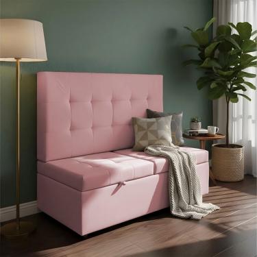 Imagem de Canto Alemão Recamier Bau + Painel Madri 120cm Suede Rose - Inova Decor