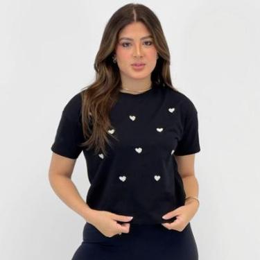 Imagem de Camiseta Malwee Cropped com Bordado Manga Curta Feminino-Feminino