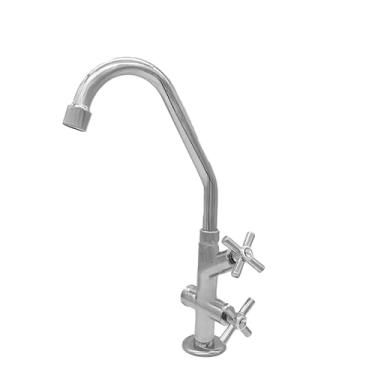 Imagem de Torneira para Tanque e Máquina de Lavar Roupa Duas Saídas Bica Móvel Mesa Metal Cromada