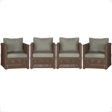 Imagem de Kit 4 Poltronas Madri Alumínio Corda Náutica Estofado Marrom Trama Original