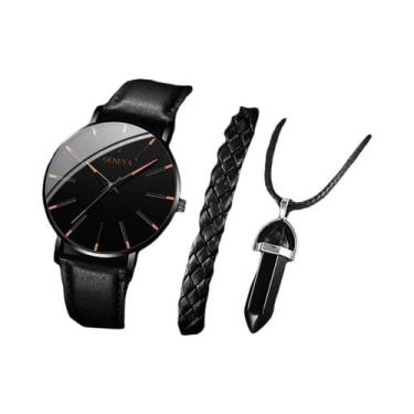 Imagem de Conjunto De Relógio De Pulso Masculino Casual Com Pulseira De Couro E 