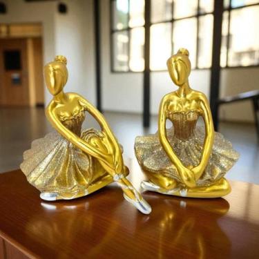 Imagem de Kit Conjunto Enfeites Decorativos Balarinas Classicas Dourado com Bril
