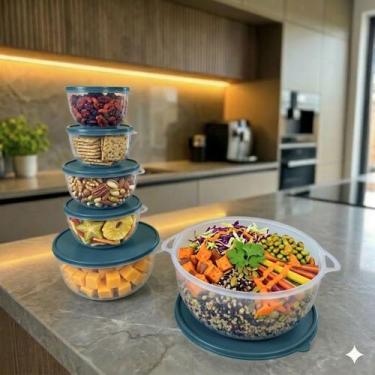 Imagem de Kit 6 Potes Plastico Redondos Bowl Livre Bpa Cor:Transp Cinza - Casa B