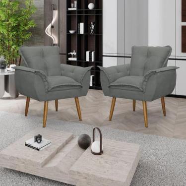 Imagem de Kit 02 Poltronas Decorativas Opala Lux Sala Recepeção Cinza - Visan Es