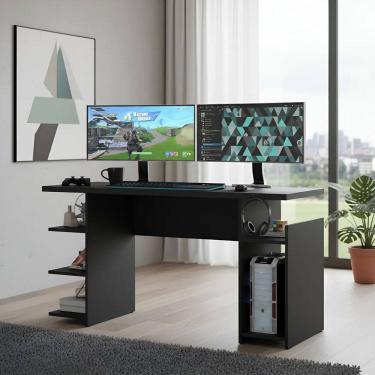 Imagem de Mesa Gamer 136cm Escrivaninha Estudos Nicho Computador Prateleira Suporte Fone Preto