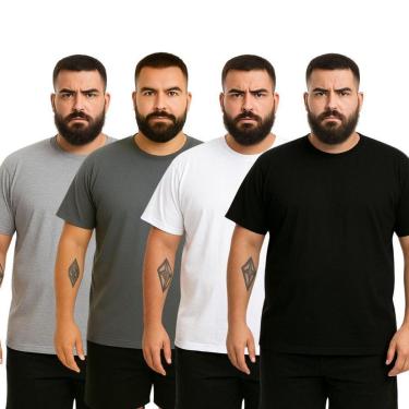 Imagem de Kit 4 Camisetas Masculina Plus Size Lisa Algodão Premium-Masculino