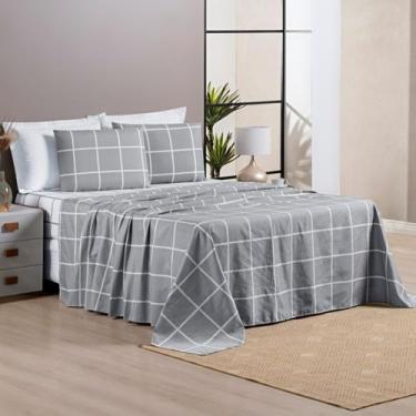 Imagem de Jogo De Cama Casal Dupla Face Grid Micro Percal 200 Fios Austin 4 Pçs 