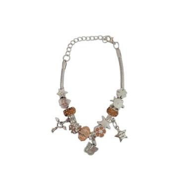 Imagem de Pulseira Berloque Prateada E Dourada Feminina De Pedras - Scilla