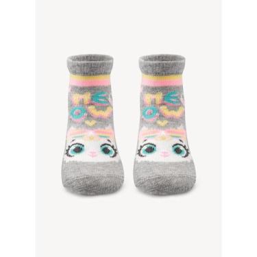Imagem de Meia Soquete Infantil Bebê Menina Gatinha Meow Puket 6999, Cinza, 15 a