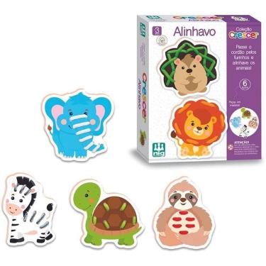 Imagem de Brinquedo Educativo Alinhavo 6 Animais em Madeira com Cadarços Coloridos Nig Brinquedos
