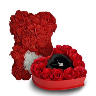 Imagem de Kit Porta Joias Com Colar E Urso De Rosas Presente Vermelho - Estocasa