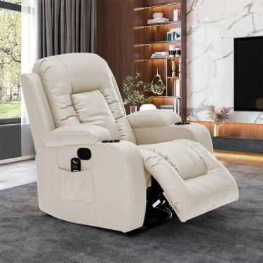 Imagem de Poltrona Reclinável Austin G94 Pu com Massagem e Aquecimento Giratória Bege Gran Belo