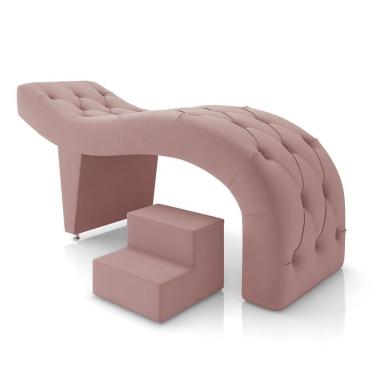 Imagem de Maca de Estética Fixa G83 para Massagem e Cílios com Escada Veludo Rosa Gran Belo