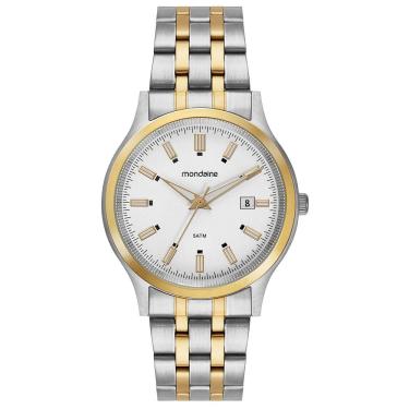 Imagem de Relógio Masculino Bicolor Analógico com Calendário em Aço Inox Dourado e Prata Mondaine 38MM