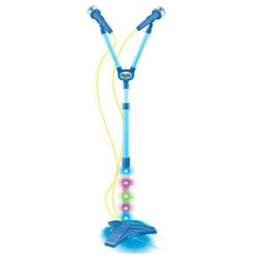 Imagem de Instrumento Musical Microfone Duplo Pedestal Azul - DM TOYS