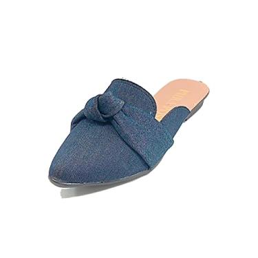 Imagem de Mule Sapatilha Feminina - Jeans - Enfeite De Nó - Pura Pose Tamanho:40;Cor:Azul