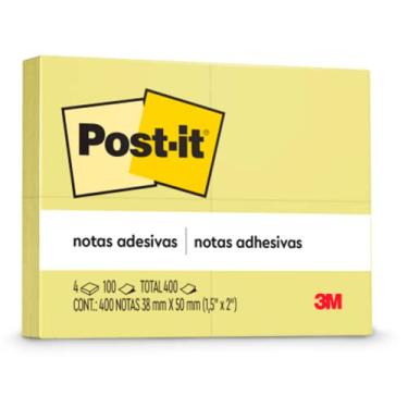 Imagem de Post-it, 3M, Blocos de Notas Adesivas, Amarelo, 38mm x 50mm, 400 folhas