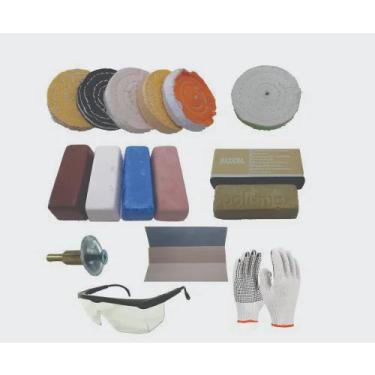Imagem de Kit para Polimento Motos, Espelhamento, inox, peças Plasticas 17pç para Furadeira com Lixa oculos e luva