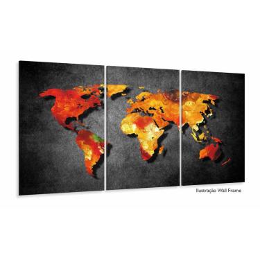 Imagem de Quadro Decorativo Mapa Mundi Preto 130x60 Em Tecido