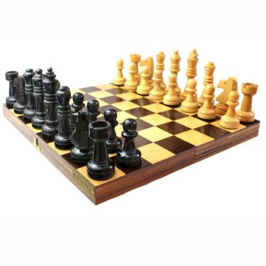 Imagem de Estojo Tabuleiro Oficial Jogo de Xadrez Marchetado Completo