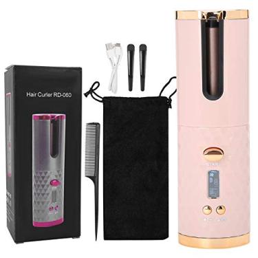 Imagem de Modelador de cachos automático, modelador de cabelo sem fio, recarregável por USB, com 3 temperaturas e visor LCD, varinha de ondulação de cabelo portátil com aquecimento rápido para penteados (rosa)