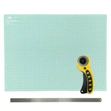 Imagem de Kit Base Apoio Mesa de Corte Grande 90x60 Cortador Amarelo 45mm Régua de Inox 60cm (Placa de Corte Grande Tiffani)