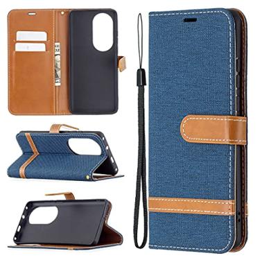 Imagem de HONGYAN Capa de telefone Para Huawei P50 Pro Color Matching Denim Texture Horizontal Flip Capa de Couro Com Holder & Cart Slots & Carteira e Cordão Capa protetora