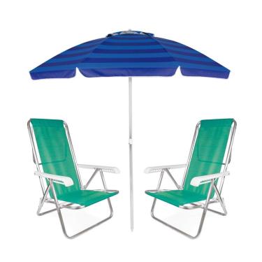 Imagem de Kit Praia Guarda Sol Articulado 2m Cadeira Reclinável 8 Posições Sannet Alumínio - Mor