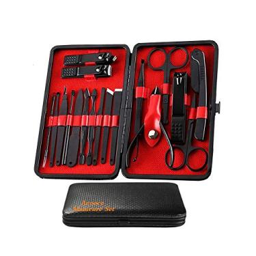 Imagem de Conjunto de manicure masculino, conjunto de manicure profissional, 18 peças, kits de cuidados com as unhas de aço inoxidável Aceoce com estojo de viagem luxuoso, kit de pedicure para presentes