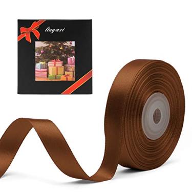 Imagem de Fita de cetim marrom dupla face de cor sólida 1,5 cm x 23 m, fitas perfeitas para artesanato, decoração de casamento, fabricação de laços, costura, embalagem de presente e mais