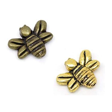 Imagem de Amuletos de miçangas de abelhas ou favo de mel, 1/2 polegada, pacote com 96 (48 de cada) com orifício de 1 mm, bronze e tom dourado