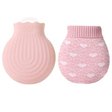 Imagem de Garrafa de água quente com capa de malha macia grande bolsa de água quente clássica livre de BPA para pescoço, dor no ombro e aquecedor de pés de mão, cólicas menstruais, compressa quente e terapia fria, rosa 1.550 ml