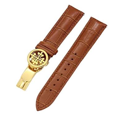 Imagem de CZKE Pulseira de relógio de couro genuíno 19MM 20MM 22MM pulseiras para Patek Philippe Wath pulseiras com fecho de aço inoxidável masculino feminino (cor: marrom claro dourado, tamanho: 22mm)