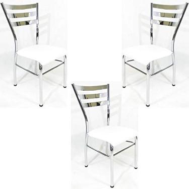 Imagem de Kit 3 Cadeiras de COZINHA com reforço cromada assento branco - Poltronas do Sul