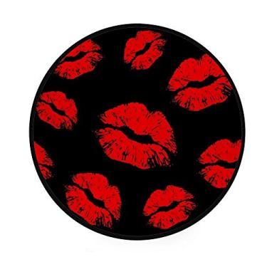 Imagem de Tapete de área My Daily Red Lip elegante preto redondo para sala de estar, quarto, crianças, tapete de poliéster, tapete para ioga, 9,5 cm de diâmetro